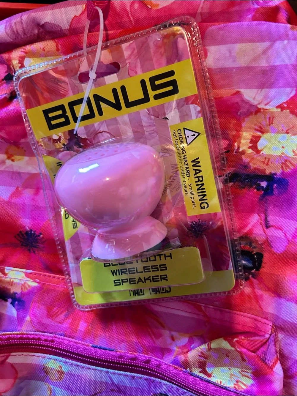 Pink Floral Kids Backpack with Bonus Pink Bluetooth Speaker